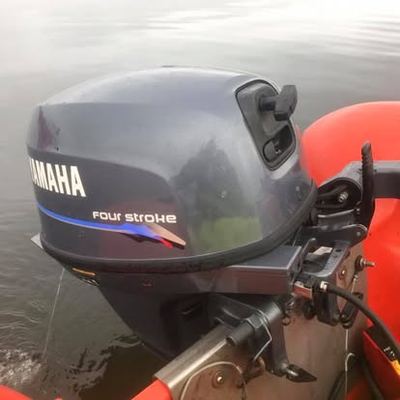 Outboard engine on the safety boat